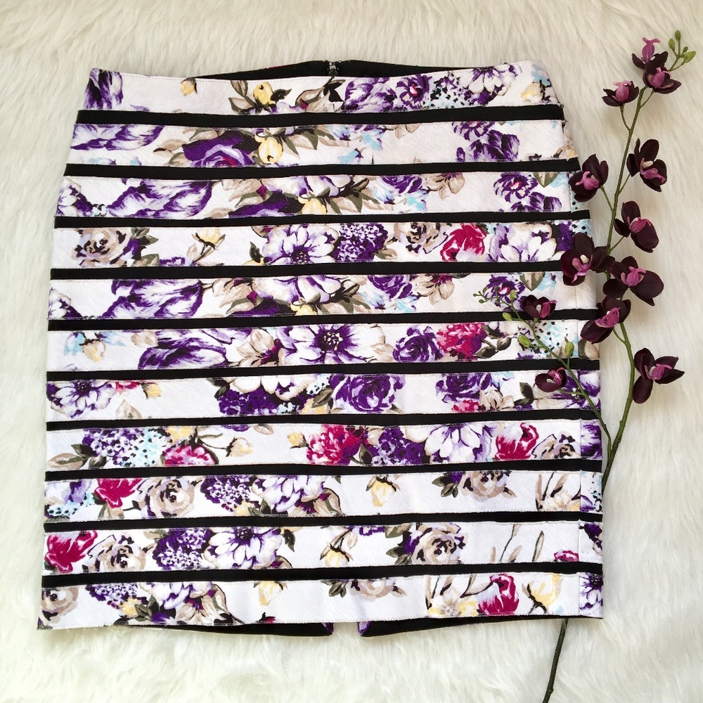 WHBM Striped Floral Pencil Skirt Size 6